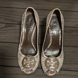 Tory Burch Peep Toe Wedge Snakeskin Size 6